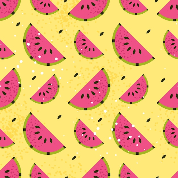 Patrón sin costuras con sandía Estampado tropical con frutas sobre fondo amarillo