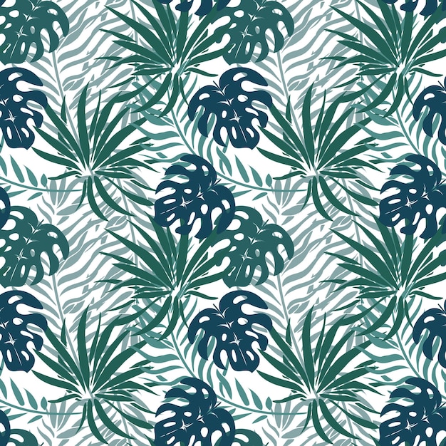 Patrón sin costuras, selva, hojas tropicales coloridas sobre un fondo blanco. Imprimir, fondo, textil
