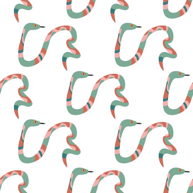 Patrón sin costuras Serpientes de dibujos animados reptiles de vida silvestre animales exóticos envenenados ilustración vectorial plana
