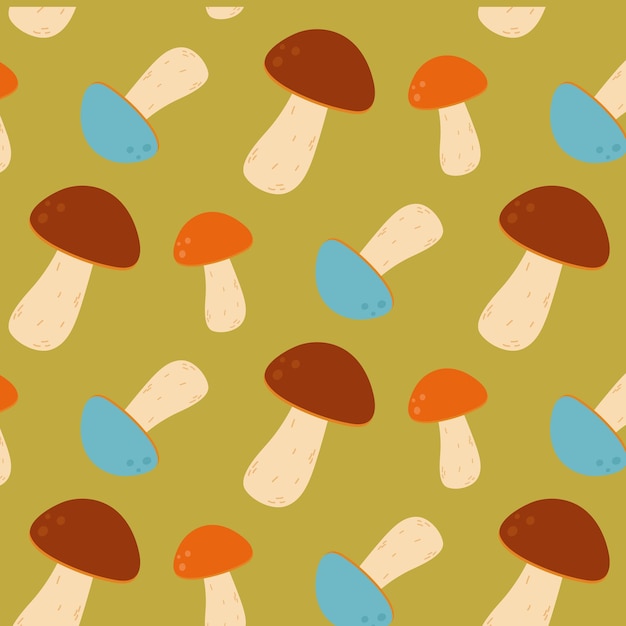 Patrón sin costuras de setas de otoño en un fondo verde Ilustración vectorial de fondo de otoño