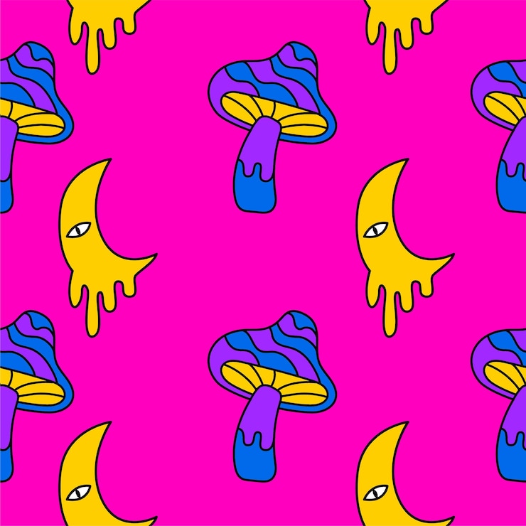 Vector patrón sin costuras de setas psicodélicas. trippy fondo transparente con setas de alucinación