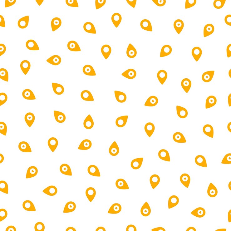 Vector patrón sin costuras con signo de pin de mapa amarillo
