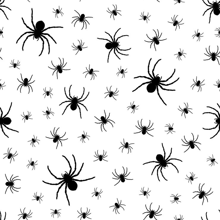 Patrón sin costuras de silueta de araña negra.