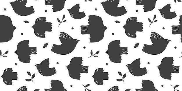Patrón sin costuras con siluetas abstractas de aves Palomas ingenuas en vuelo Gráficos vectoriales