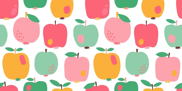 Patrón sin costuras con siluetas abstractas de manzanas Impresión simple de frutas Gráficos vectoriales
