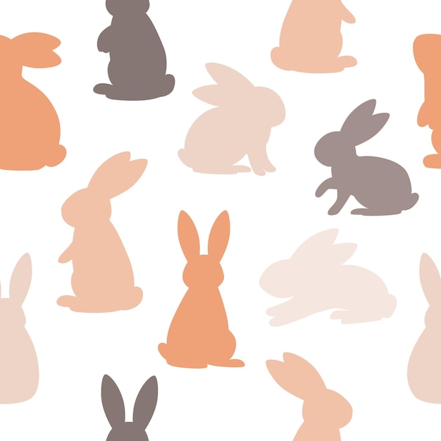Patrón sin costuras de siluetas de conejos en tonos terrosos cálidos Diseño minimalista y moderno ideal para textiles papeles de pared embalajes y decoraciones con temas de Pascua Ilustración vectorial