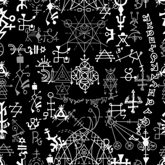 Patrón sin costuras con símbolos misteriosos de la geometría sagrada