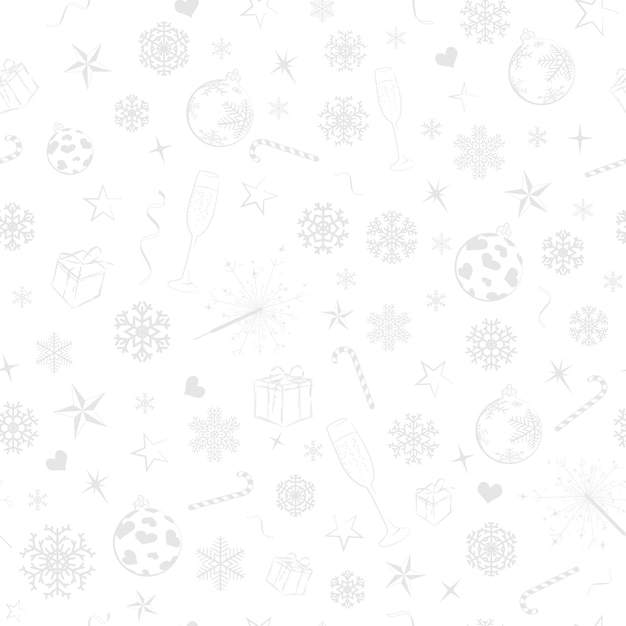 Patrón sin costuras de símbolos navideños gris sobre blanco