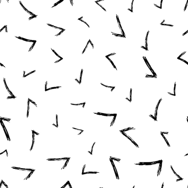 Patrón sin costuras con símbolos de verificación dibujados a mano. Símbolo de verificación de boceto negro sobre fondo blanco. ilustración vectorial