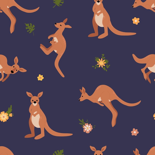 Patrón sin costuras con simpáticos canguros Diseño para embalaje de papel tapiz textil de tela