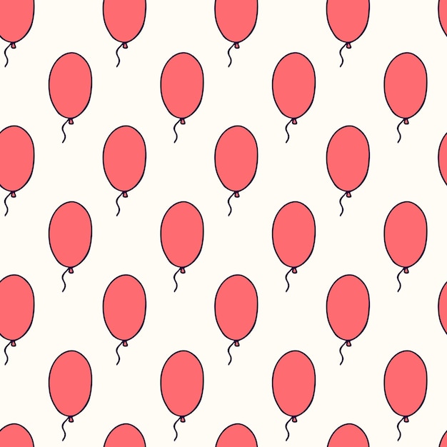 Patrón sin costuras con simples globos dibujados a mano de un color rojo suave con delgados contornos negros