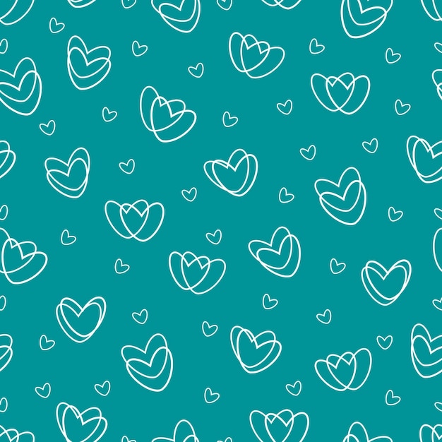 Vector patrón sin costuras sobre un fondo verde azulado con líneas de corazones líneas de corazones coloridos patrones sin fisuras