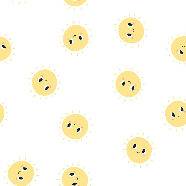 Patrón sin costuras con sol kawaii sonriente Vector textura dibujada a mano para envolver papel tela impresión niños cubierta textil diseño de tarjeta