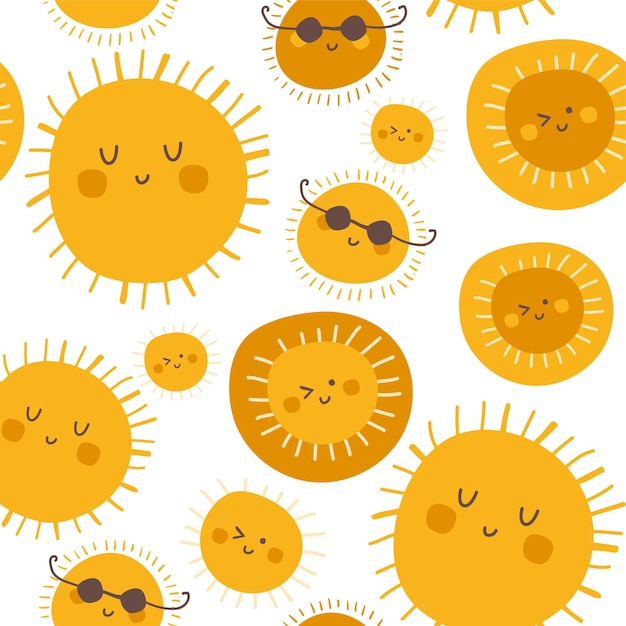 Vector patrón sin costuras con un sol lindo iconos de sol amarillos dibujados a mano ilustraciones vectoriales