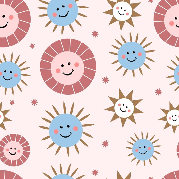 Patrón sin costuras con sol rosado