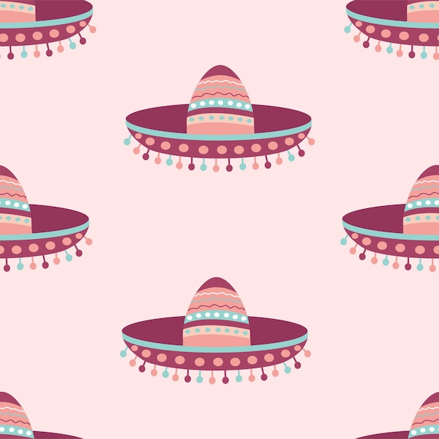 Patrón sin costuras con sombrero mexicano sobre un fondo rosa Diseño festivo y fiesta