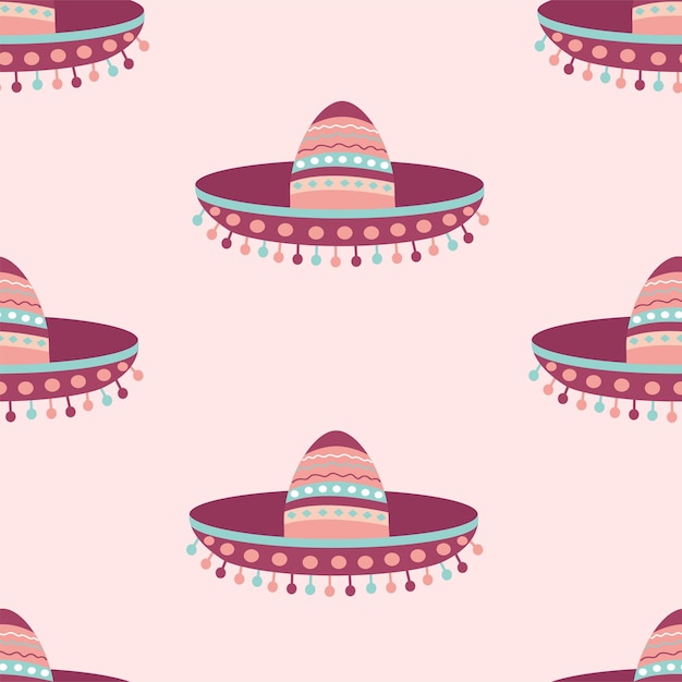 Patrón sin costuras con sombrero mexicano sobre un fondo rosa diseño festivo y fiesta