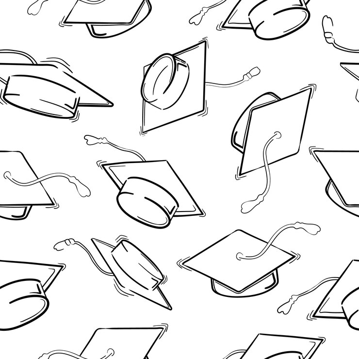 Patrón sin costuras de sombreros de graduación en estilo Doodle minimalista