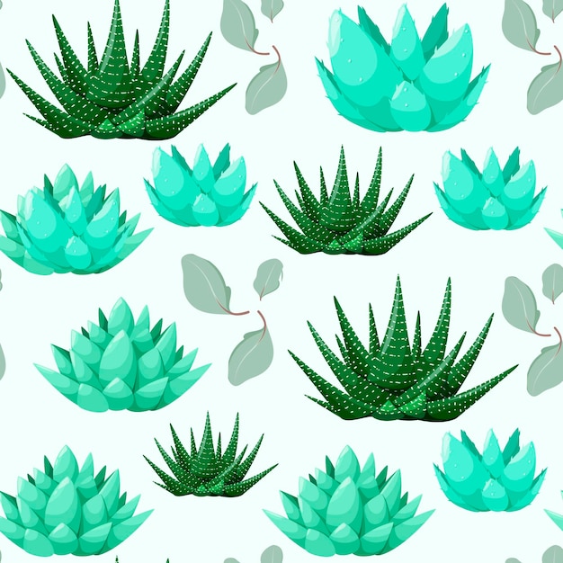 Patrón sin costuras con suculentas y hojas Ilustración vectorial