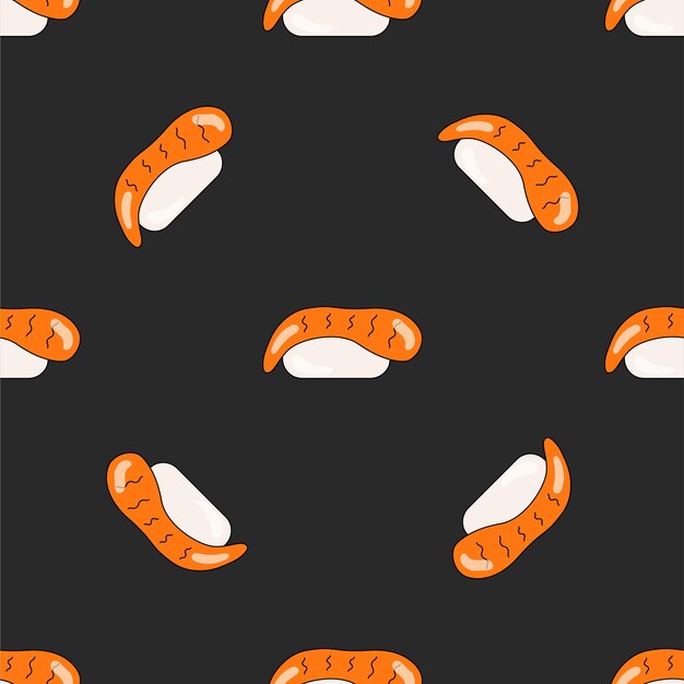 Patrón sin costuras de sushi, fondo de mariscos vectoriales para el diseño