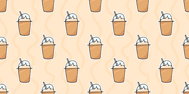 Patrón sin costuras con una taza de café Una bebida aromática vigorizante Papel de pared para una cafetería Patrón de dibujos Estilo de chocolate caliente sin costuras La inscripción café capuchino espresso americano