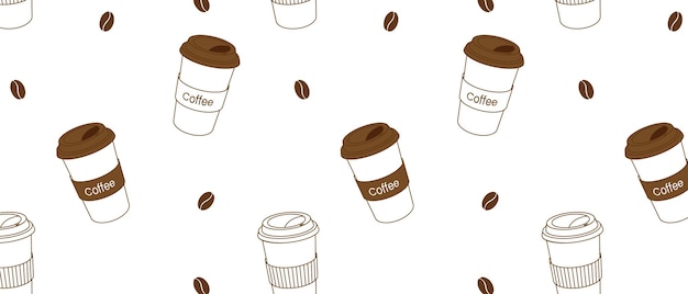 Patrón sin costuras con taza de papel de café en fondo blanco