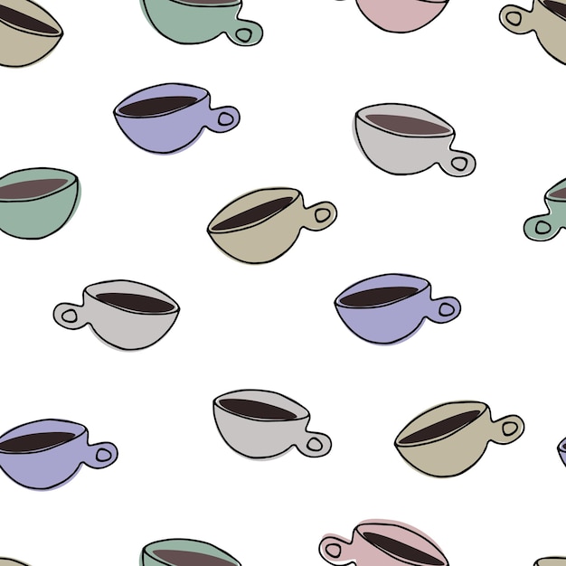 Patrón sin costuras con tazas en el fondo blanco Tema de café de diseño de superficie