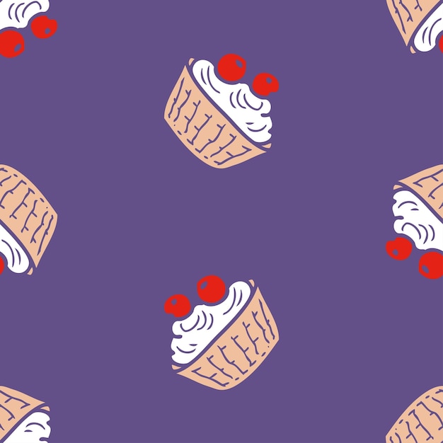 Patrón sin costuras de tazas de gofres abstractas con helado y bayas