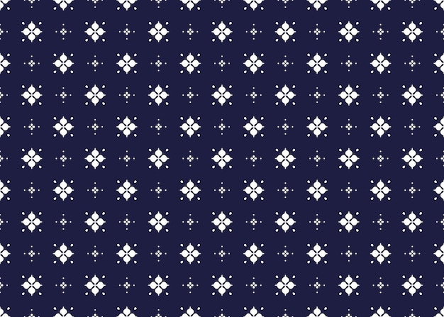 patrón sin costuras de tela étnica con flores blancas en un fondo azul oscuro diseño para tela, etc.