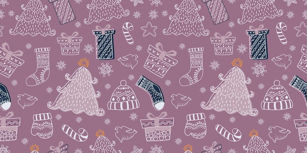 Patrón sin costuras con temática de invierno y Navidad