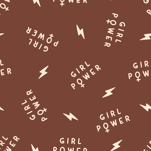 Patrón sin costuras con texto de poder femenino. Impresión feminista para tela, ropa o decoración del hogar.
