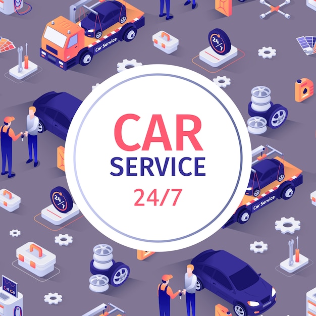 Patrón sin costuras con texto para servicio de reparación de automóviles