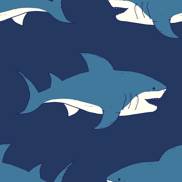 Patrón sin costuras de tiburón dibujado a mano dibujo de dibujos de tiburones vectoriales