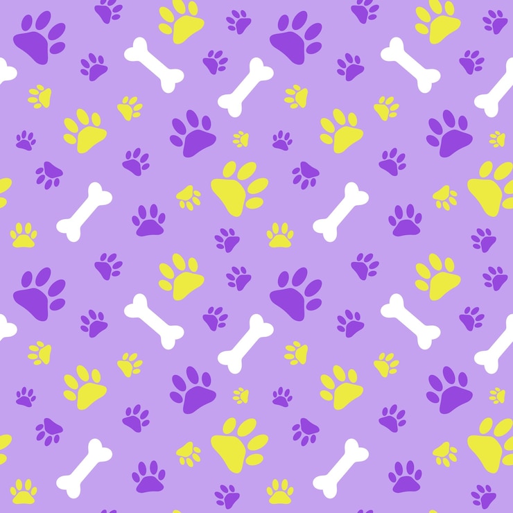 Vector patrón sin costuras para tienda de mascotas con fondo fiolet impresión brillante para ropa o accesorios