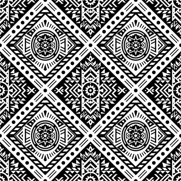 Patrón sin costuras tribal azteca retro en formato vectorial fondo geométrico en blanco y negro