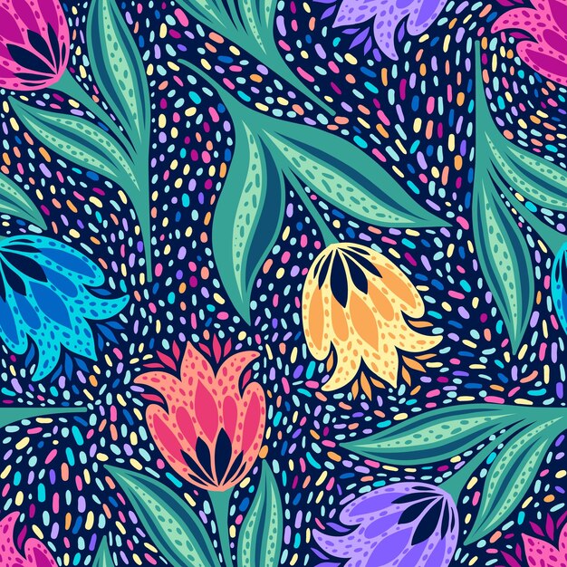 Vector patrón sin costuras con tulipanes brillantes con este patrón se puede hacer cualquier ropa papeles pintados y otras cosas
