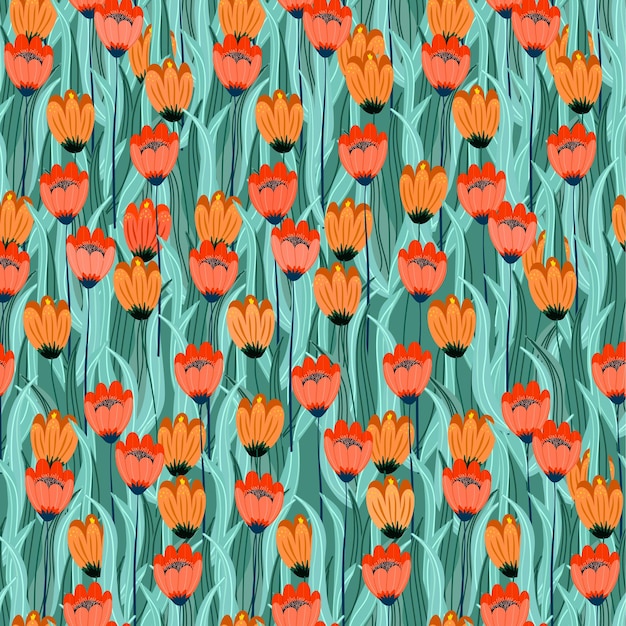 Patrón sin costuras con tulipanes rojos y naranjas Papel pintado Textura de tela Papel de regalo