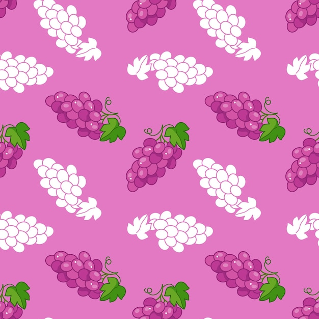 Patrón sin costuras de uvas Fondo de vector de fruta Fondo púrpura con frutas jugosas Natural