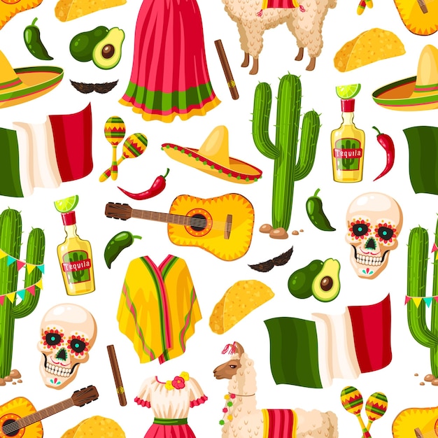 Patrón sin costuras de vacaciones mexicanas cinco de mayo