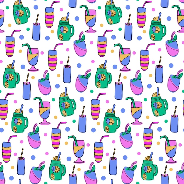 Patrón sin costuras de vasos con alcohol Cóctel Concepto de bar de cócteles Contorno lineal delgado negro Estilo plano simple Ilustración vectorial