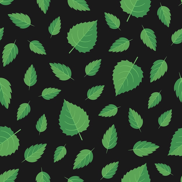 Patrón sin costuras de vector floral Hojas verdes sobre fondo negro