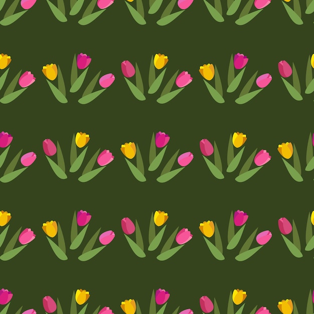 Vector patrón sin costuras de vector plano con flores de primavera tulipán