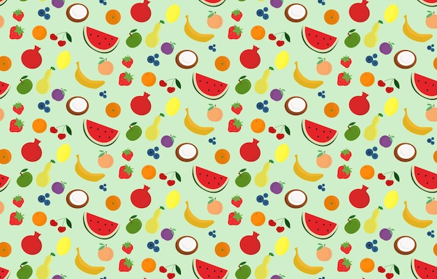 Patrón sin costuras de vector plano de frutas coloridas, vector plano de fondo de frutas de verano, patt sin costuras