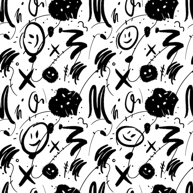 Patrón sin costuras vectorial abstracto Manchas dibujadas a mano Prueba de pincel Líneas curvas Formas texturizadas