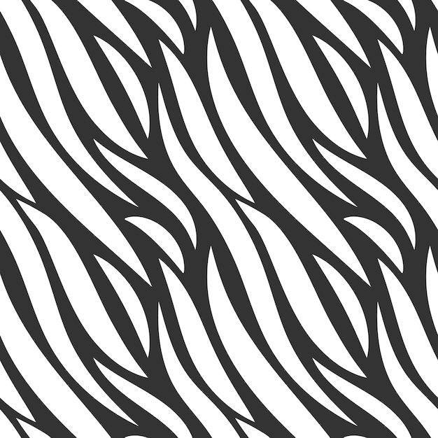 Patrón sin costuras vectorial abstracto de rayas negras y blancas con muchos elementos curvos anchos