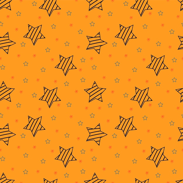 Un patrón sin costuras vectorial amarillo con estrellas dibujadas a mano