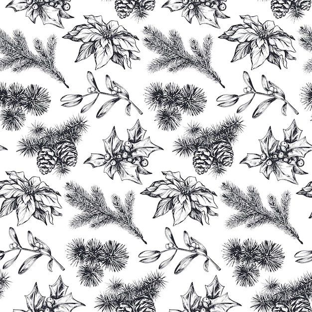 Patrón sin costuras vectorial con animales y árboles del bosque de invierno Fondo interminable de Navidad vintage