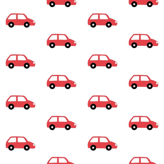 Patrón sin costuras vectorial de automóviles Ilustración plana de dibujos animados dibujada a mano Fondo para niños