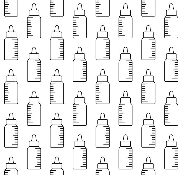 Patrón sin costuras vectorial del biberón de contorno