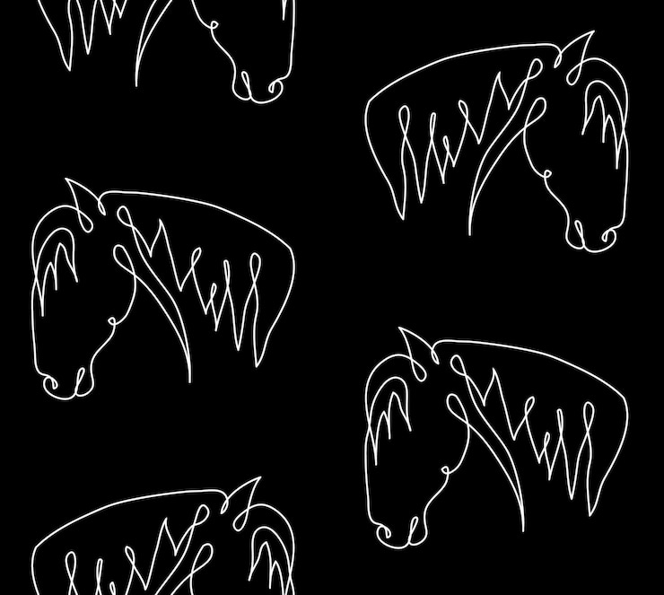 Vector patrón sin costuras vectorial de caballos dibujados a mano